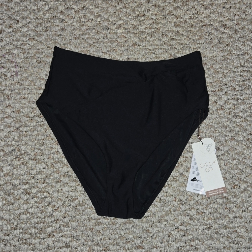 NWT CALIA High Rise Side Twist Swim Bottoms Pure Black